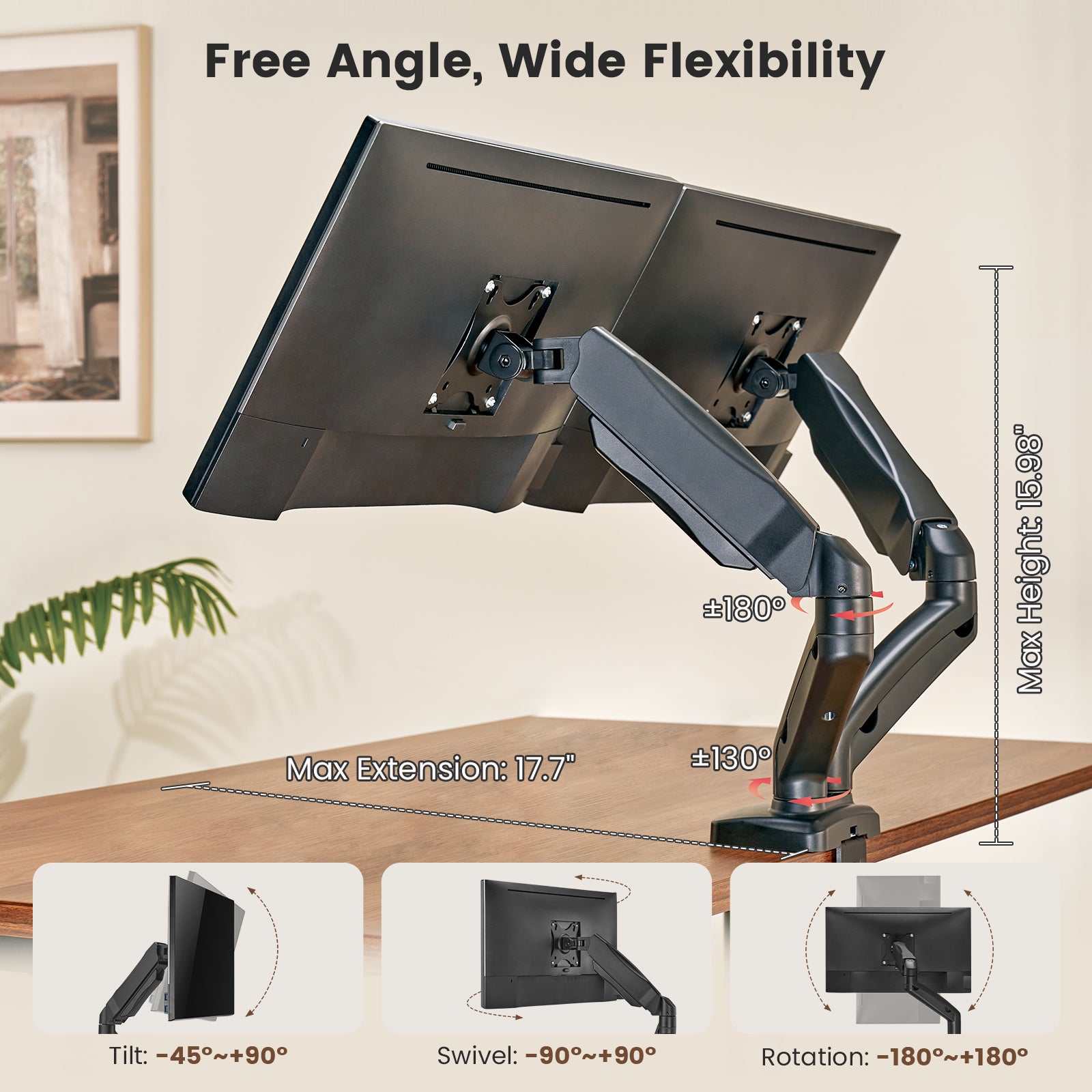 ACGAM MAS-1D Spring-Assisted Dual-Monitor Mount