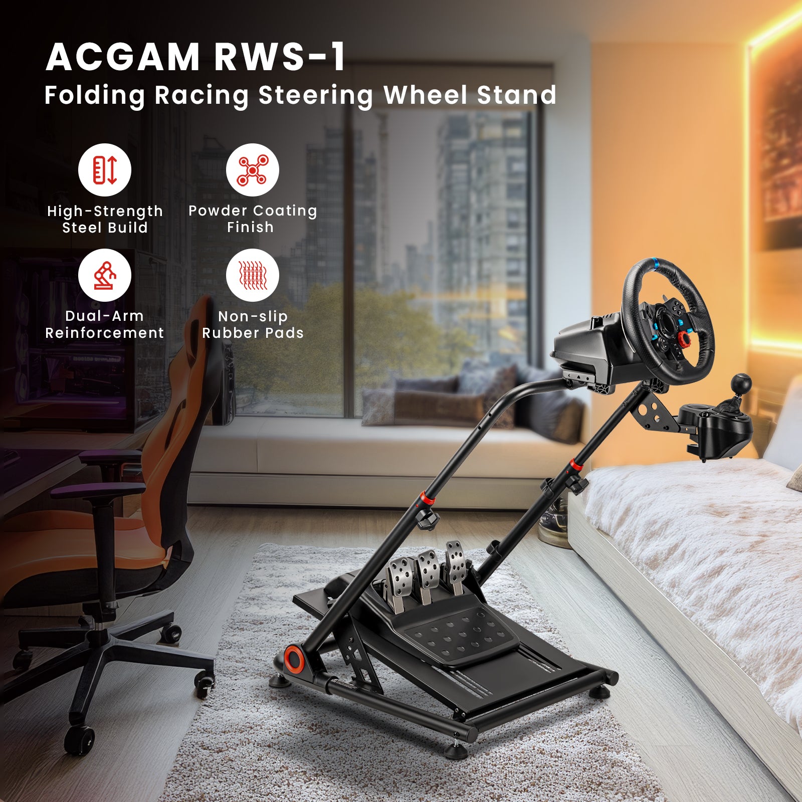 ACGAM RWS-1 Folding Racing Simulator Wheel Stand with Gear Shifter